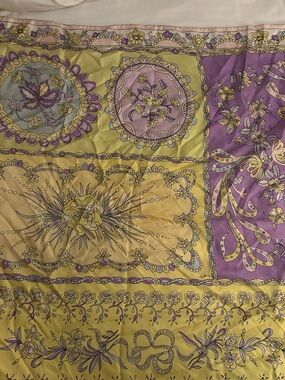 Floral Patchwork Silk-Feel Scarf in Yellow & Lavender